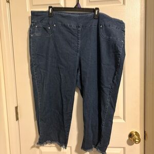 Ruby Rd. Dark Blue Cropped Frayed-Hem Pull-On Jeans